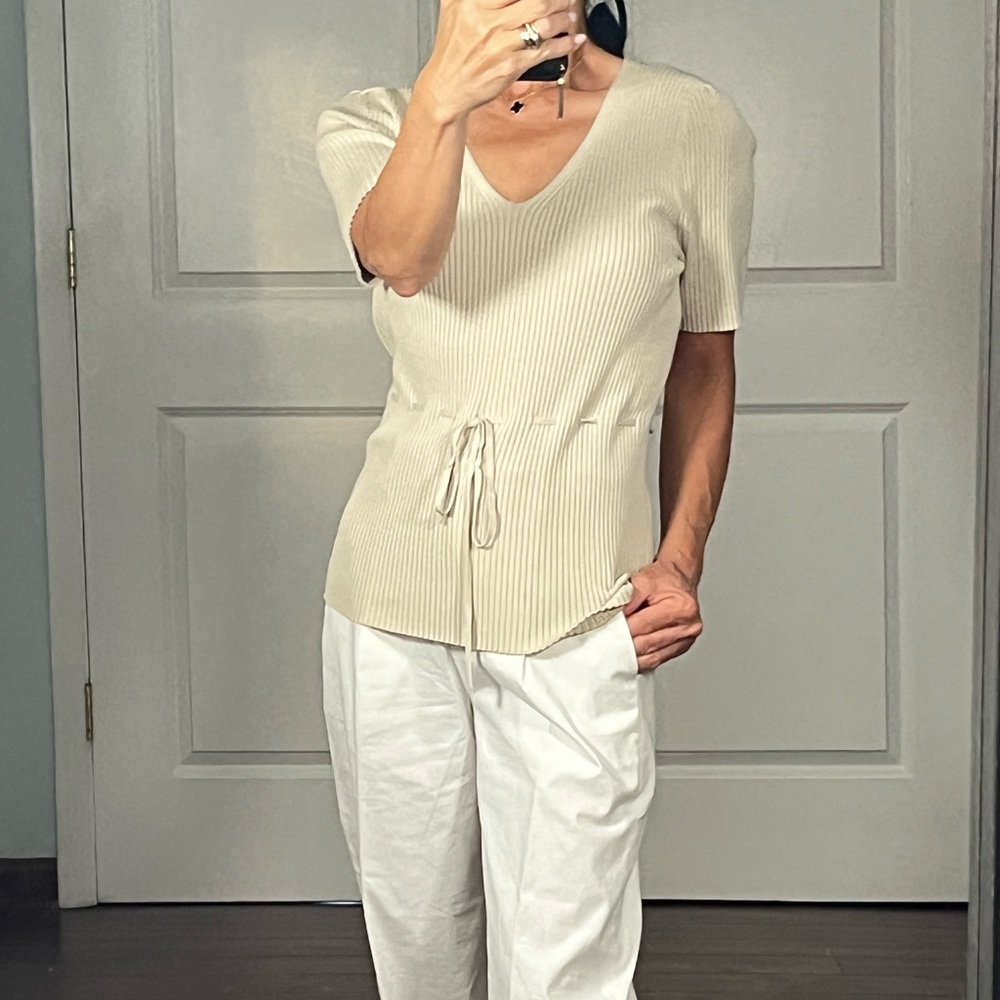 Emanuel Ungaro silk blend V neck short sleeve sweater top size M